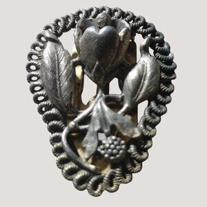 Victorian Vintage Tulip Style Floral Flower Dress Clip  Shoe Scarf Silver Tone